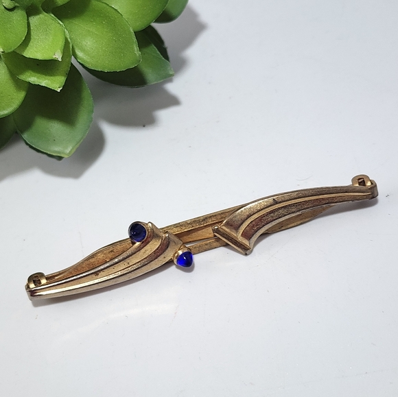 Vintage Anson Blue Gem Gold Tone Tie Bar - Picture 1 of 6